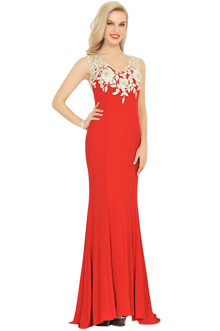 Sexy V Neck Prom Dresses Mermaid Spandex With Appliques Sweep Train