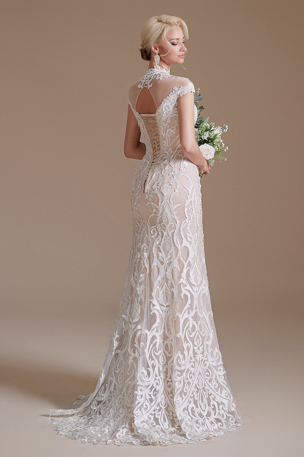 Elegant Cap Sleeves Lace Mermaid Long Beach Wedding Dresses