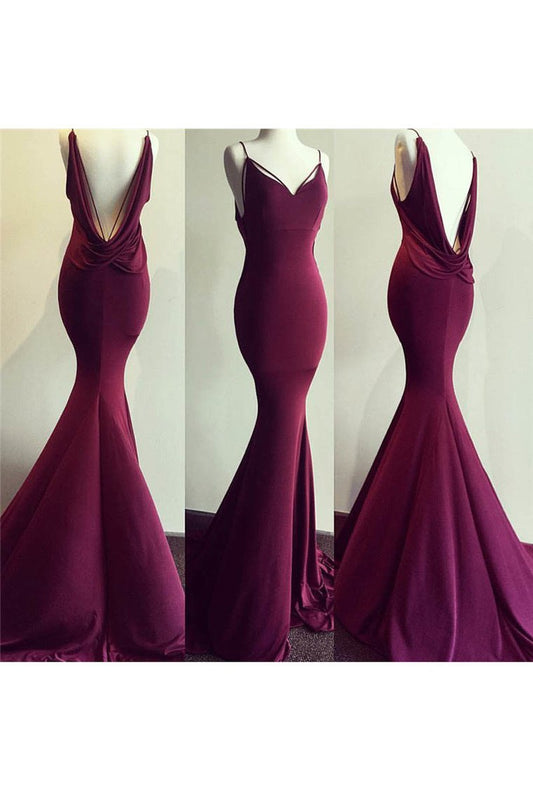 Spandex Spaghetti Straps Evening Dresses Mermaid Open Back