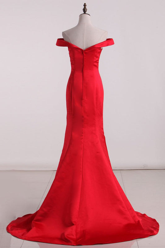 New Arrival Off The Shoulder Satin Mermaid Evening Dresses