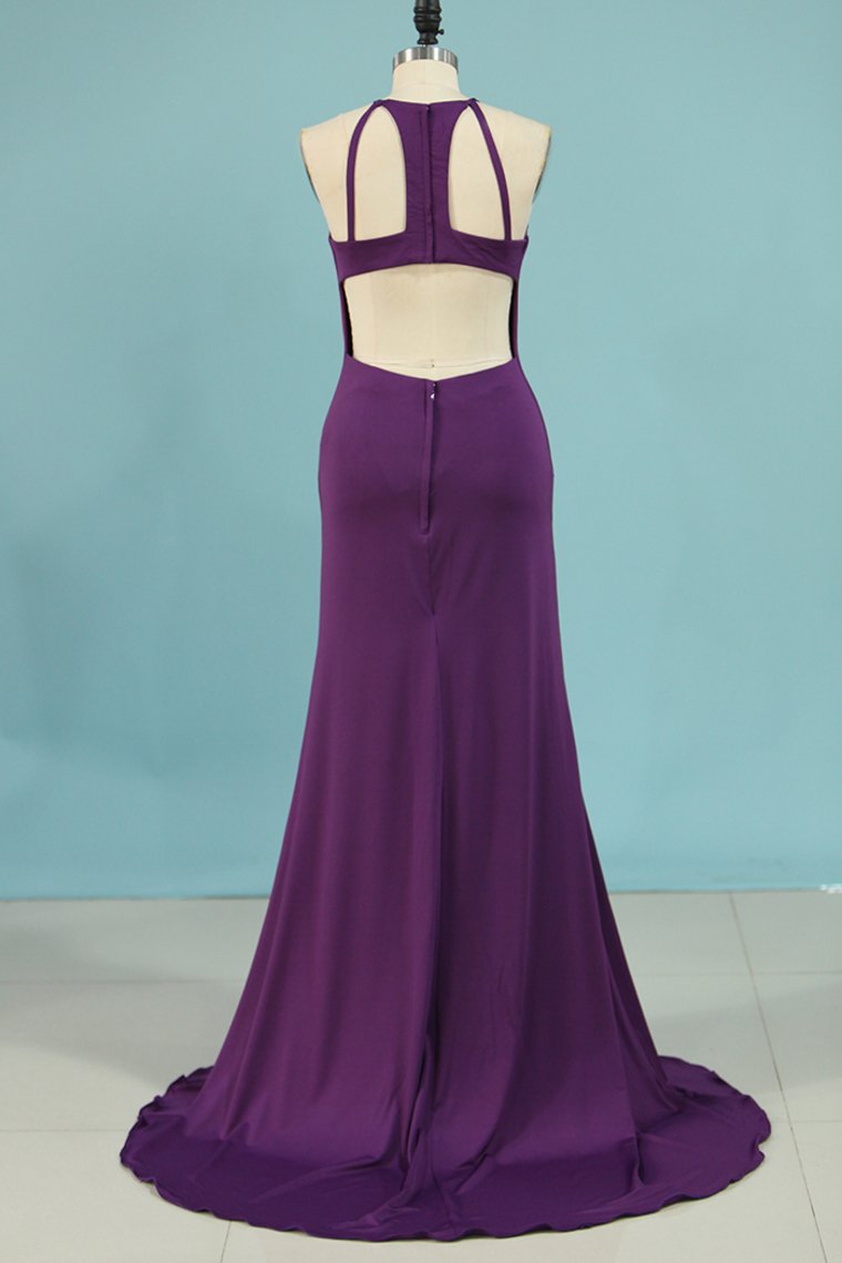 New Arrival Spaghetti Straps Open Back Spandex Mermaid Evening Dresses