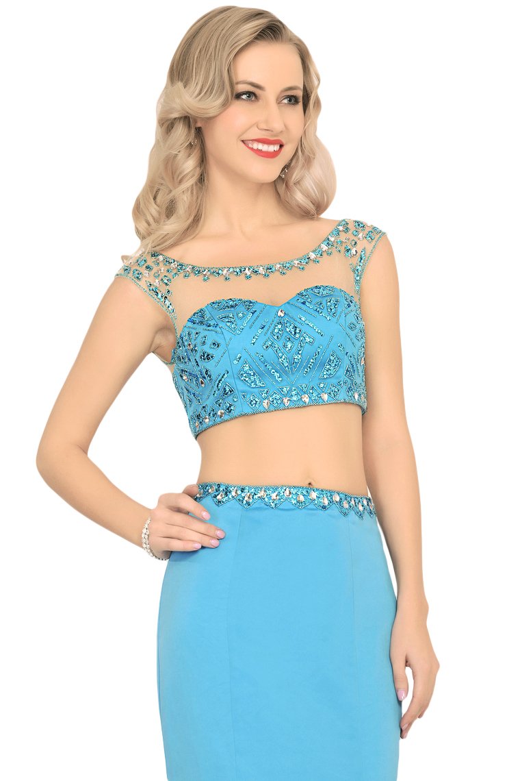 Two-Piece Scoop Prom Dresses Mermaid Satin With Beading