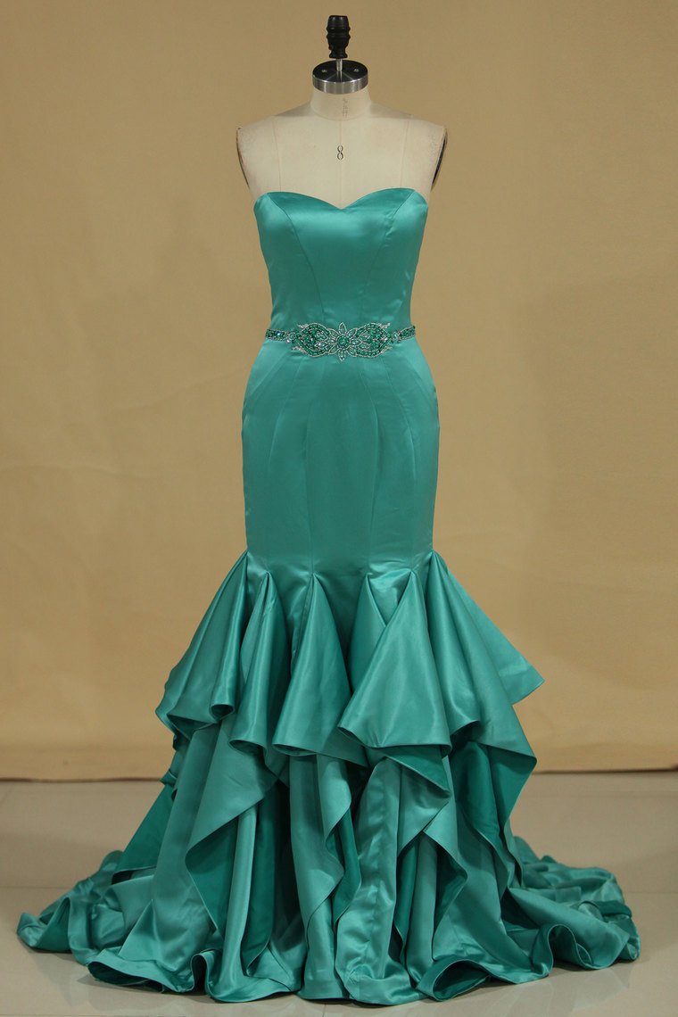 New Arrival Sweetheart Prom Dresses Mermaid Beaded Waistband Satin