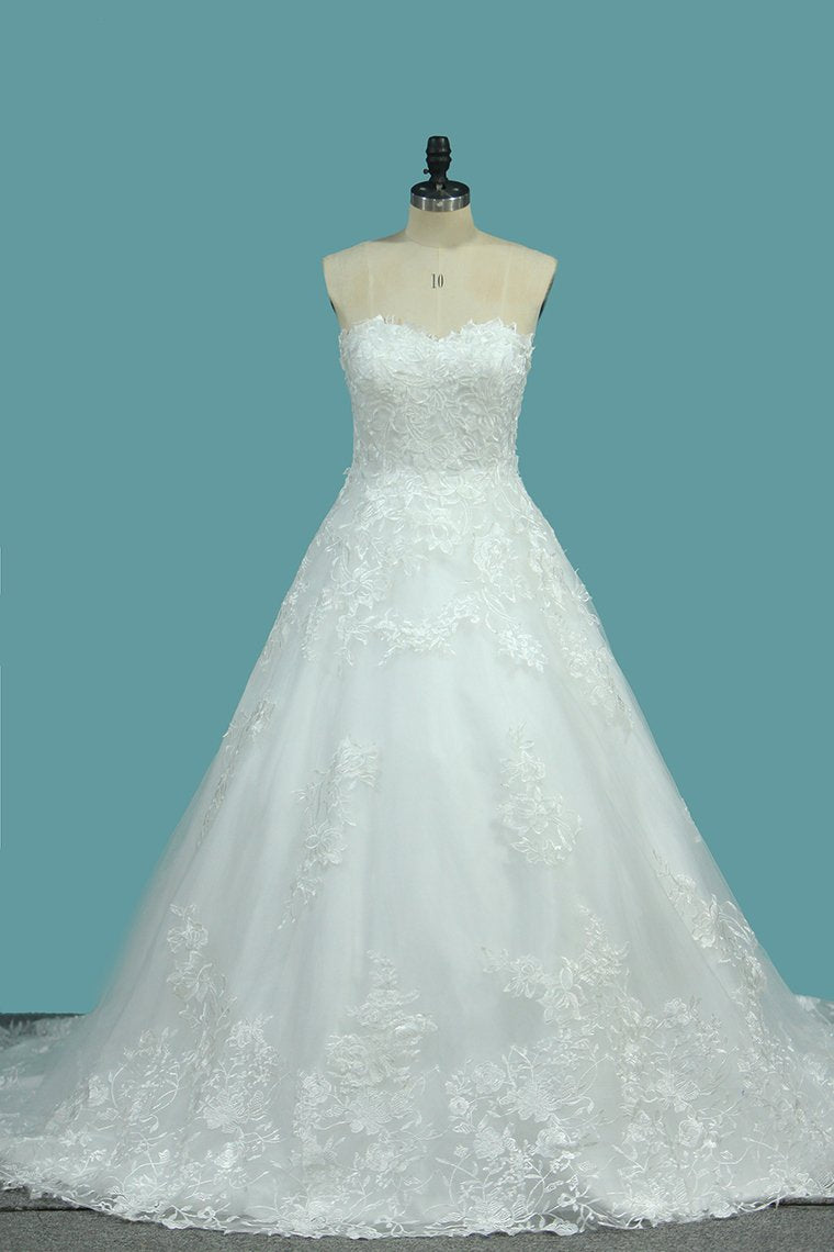 New Arrival Sweetheart Tulle With Applique A Line Wedding Dresses