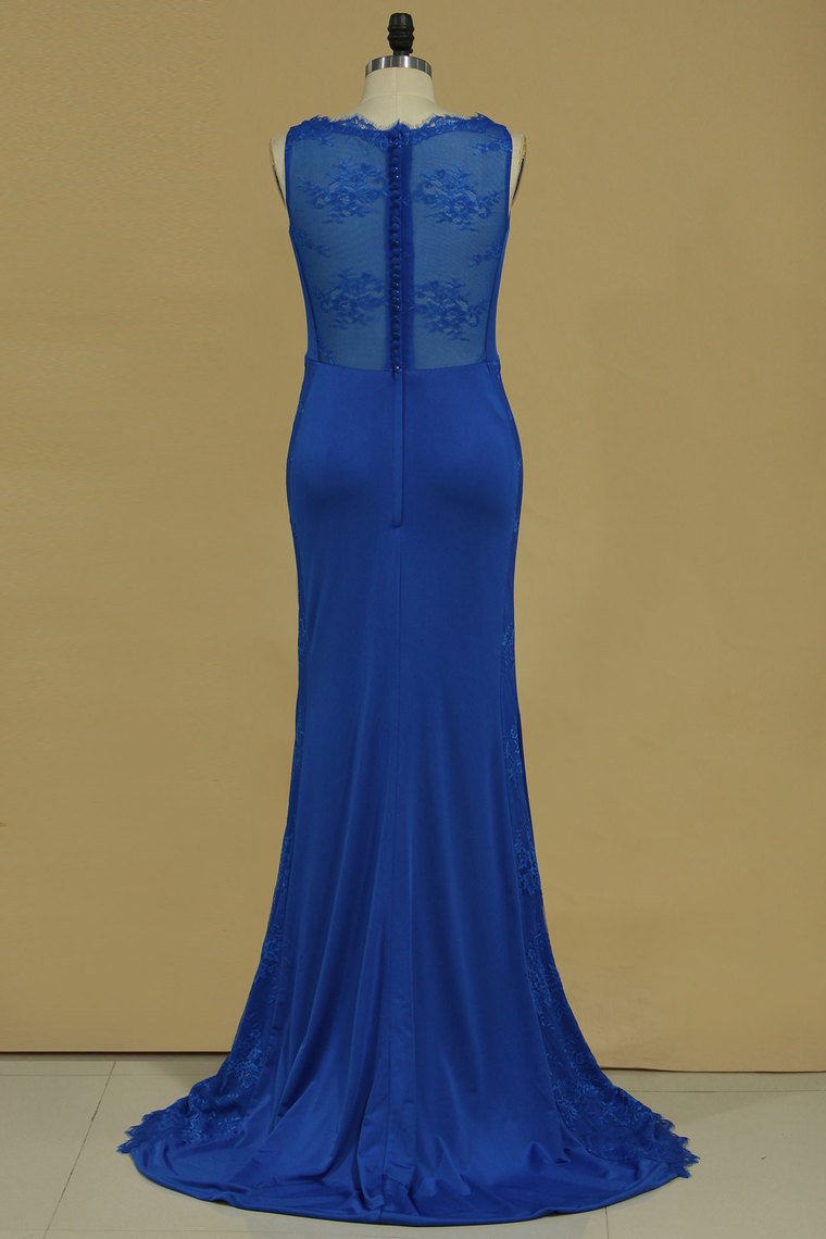 New Arrival Evening Dresses Scoop Spandex & Lace Sweep Train Mermaid