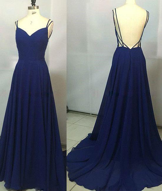 2024 Custom Made Royal Blue Spaghetti Straps Sleeveless Backless Sweetheart Prom Dresses WK770