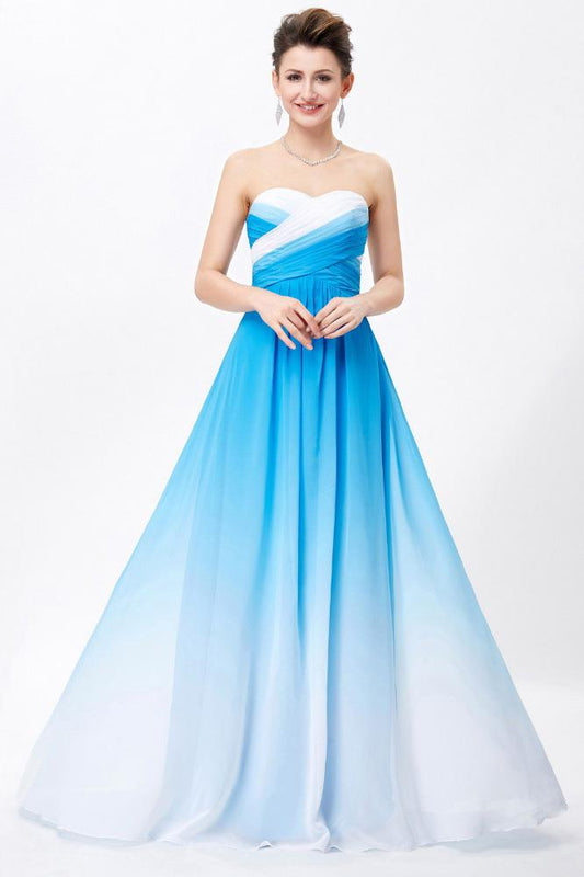 Ombre Spaghetti Straps A-Line Chiffon Blue Lace up Sweetheart White Prom Dresses WK360