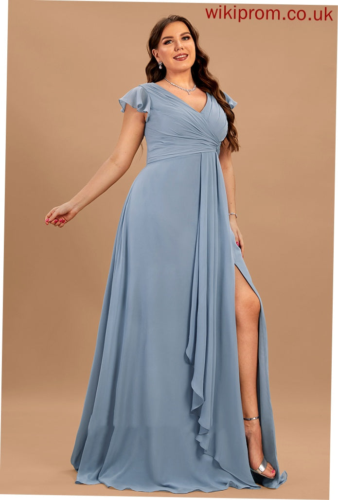 V-neck Floor-Length Silhouette Ruffle A-Line SplitFront Embellishment Length Neckline Fabric Anne A-Line/Princess Bridesmaid Dresses