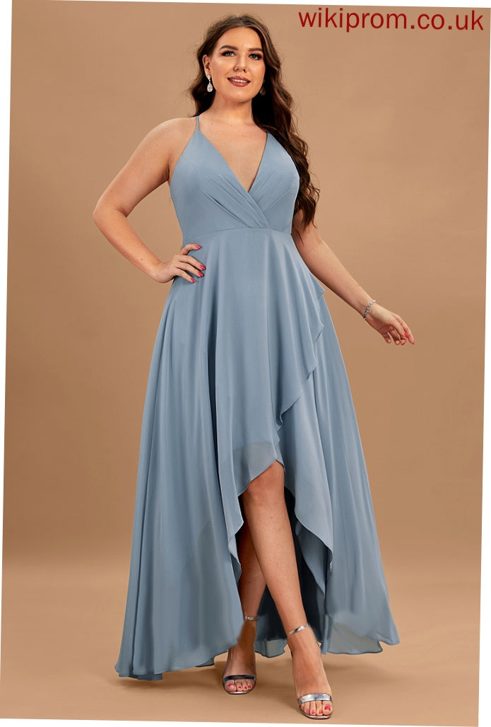 Chiffon A-Line Rosalind Prom Dresses V-neck Asymmetrical