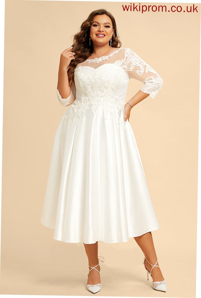 Wedding Ruth Lace Tea-Length With Satin Illusion A-Line Dress Wedding Dresses