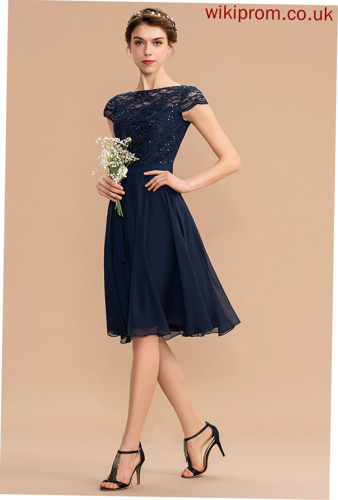 Bow(s) With A-Line Homecoming Chiffon Scoop Neck Homecoming Dresses Yadira Dress Knee-Length Lace