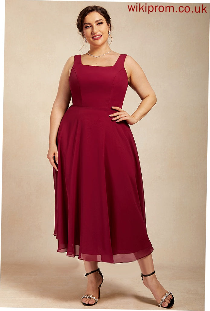 Cocktail Neck Chiffon Dress Scoop Katherine Tea-Length A-Line Cocktail Dresses