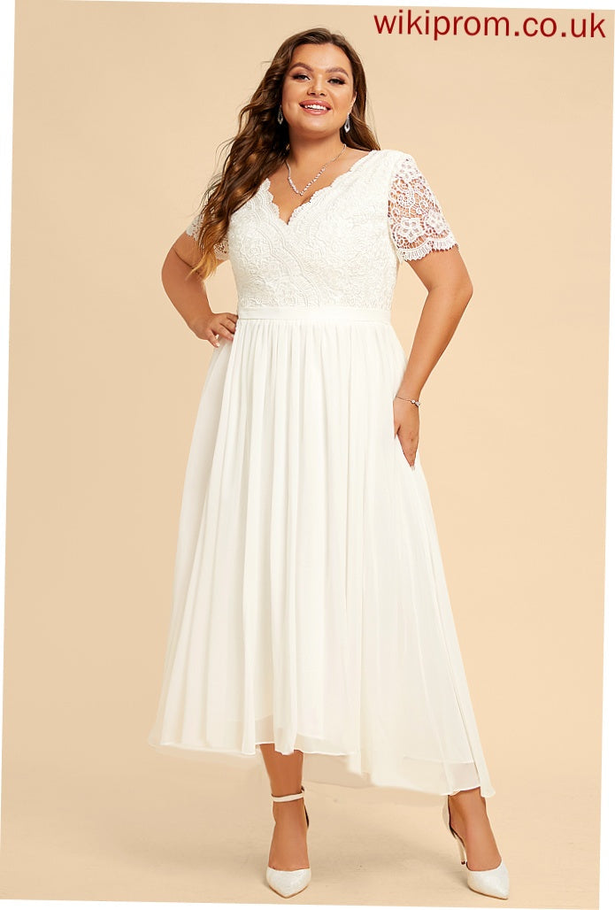 Chiffon Lace Asymmetrical Dress V-neck Wedding A-Line With Wedding Dresses Hillary