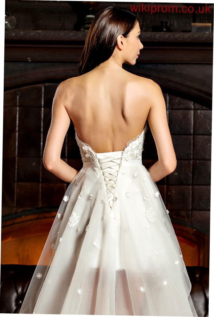 Charmeuse Bow(s) A-Line Lace Wedding Dress Asymmetrical Beading Tulle Jaylynn Wedding Dresses With Sweetheart