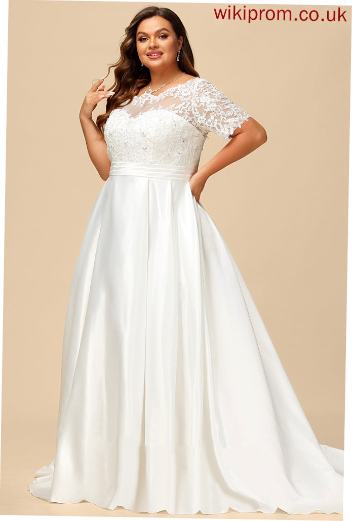 Train Hailie Lace Beading With Court Dress Satin Sequins Wedding Dresses Wedding Pockets Ball-Gown/Princess