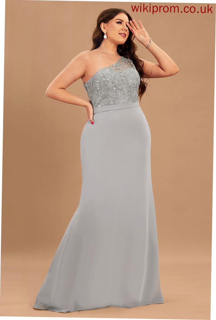 Silhouette Trumpet/Mermaid Length Neckline Embellishment One-Shoulder SweepTrain Sequins Fabric Audrina A-Line/Princess Half Sleeves Bridesmaid Dresses