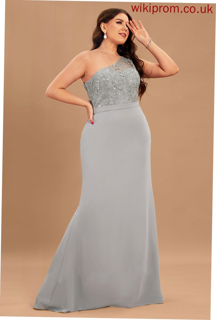 Neckline Straps One-Shoulder SweepTrain Lace Length Trumpet/Mermaid Silhouette Fabric June Bridesmaid Dresses