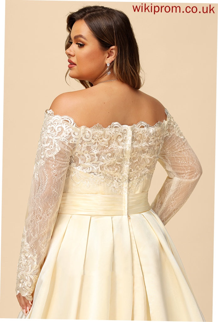 With Beading Off-the-Shoulder Wedding Dresses Dress Lace Satin Ball-Gown/Princess Wedding Sweep Elaina Sequins Train