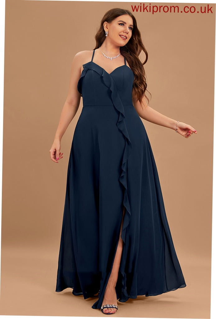 Length V-neck A-Line Silhouette Neckline Fabric SplitFront Floor-Length Embellishment Trudie Trumpet/Mermaid Sleeveless Bridesmaid Dresses