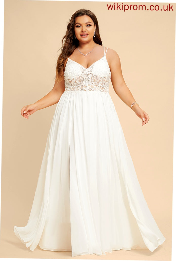 Dress Front Split V-neck Beading Chiffon Madelynn Wedding Dresses Floor-Length Wedding Lace A-Line With