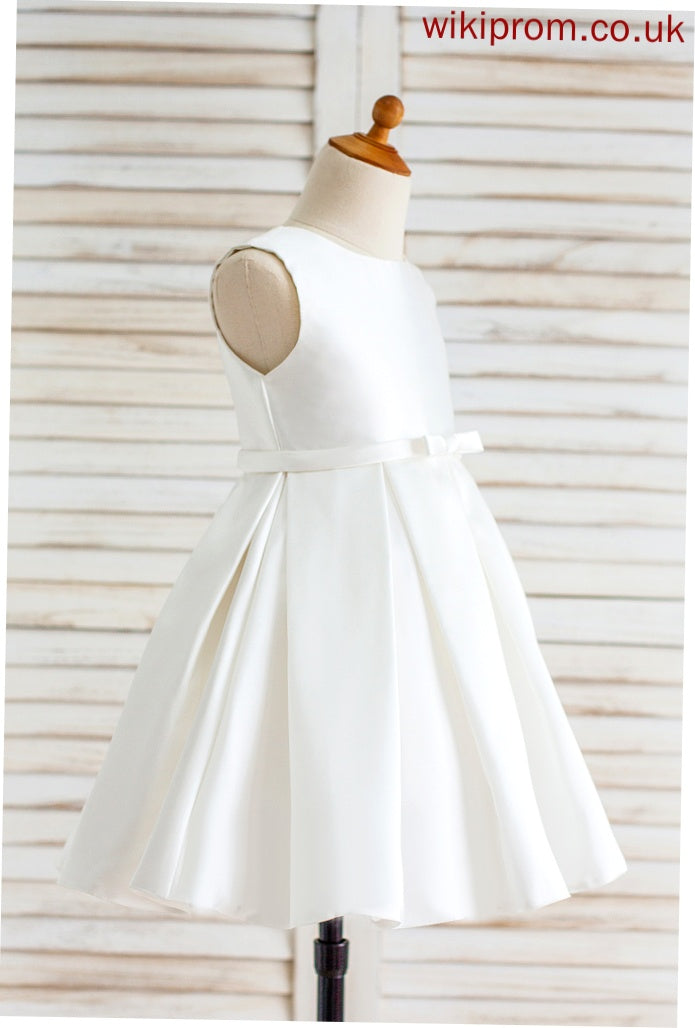 Thalia Knee-length Dress Ruffles - Flower Sleeveless Neck Scoop With A-Line/Princess Girl Satin Flower Girl Dresses