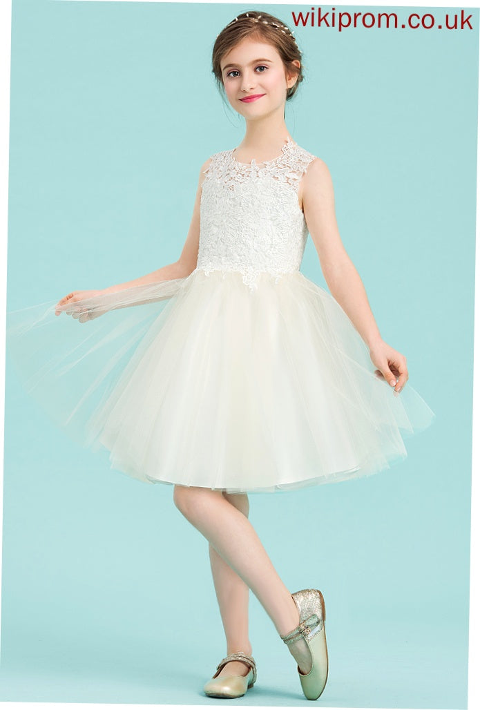 Hole Sleeveless Neck Scoop Flower Girl Dresses Flower Dress Back - Sheila Tulle/Lace Girl Knee-length A-Line With