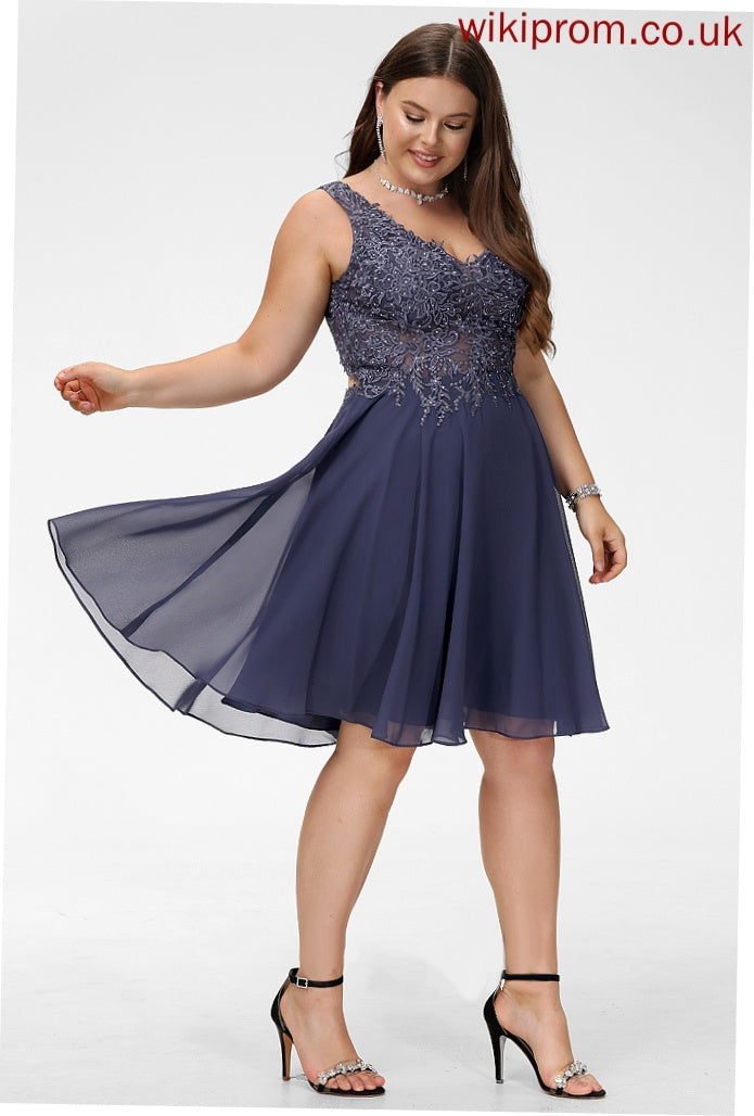 Alexa Chiffon A-Line With Prom Dresses V-neck Short/Mini Beading Lace