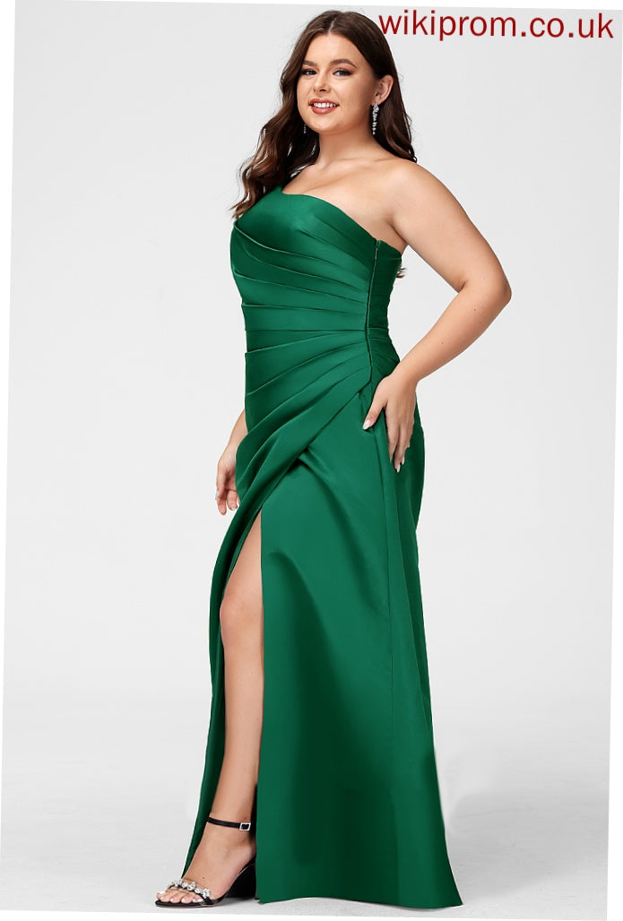 One-Shoulder A-Line Neckline SplitFront Fabric Floor-Length Silhouette Embellishment Length Scarlet Bridesmaid Dresses