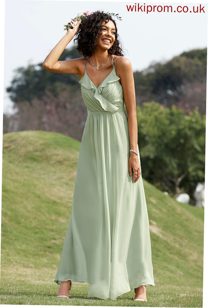 A-Line Length Embellishment Silhouette V-neck Floor-Length Ruffle Fabric Neckline Shyann V-Neck Sleeveless Bridesmaid Dresses