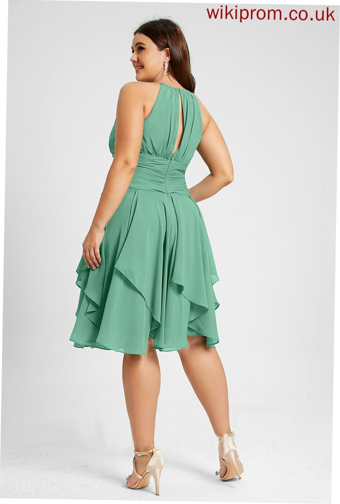 Ruffles Ruffle Knee-Length Amelie Chiffon Cascading Scoop Cocktail Dresses Neck With Cocktail Dress A-Line