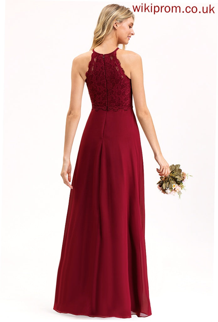 Lace Chiffon Scoop Angie A-Line Prom Dresses Floor-Length