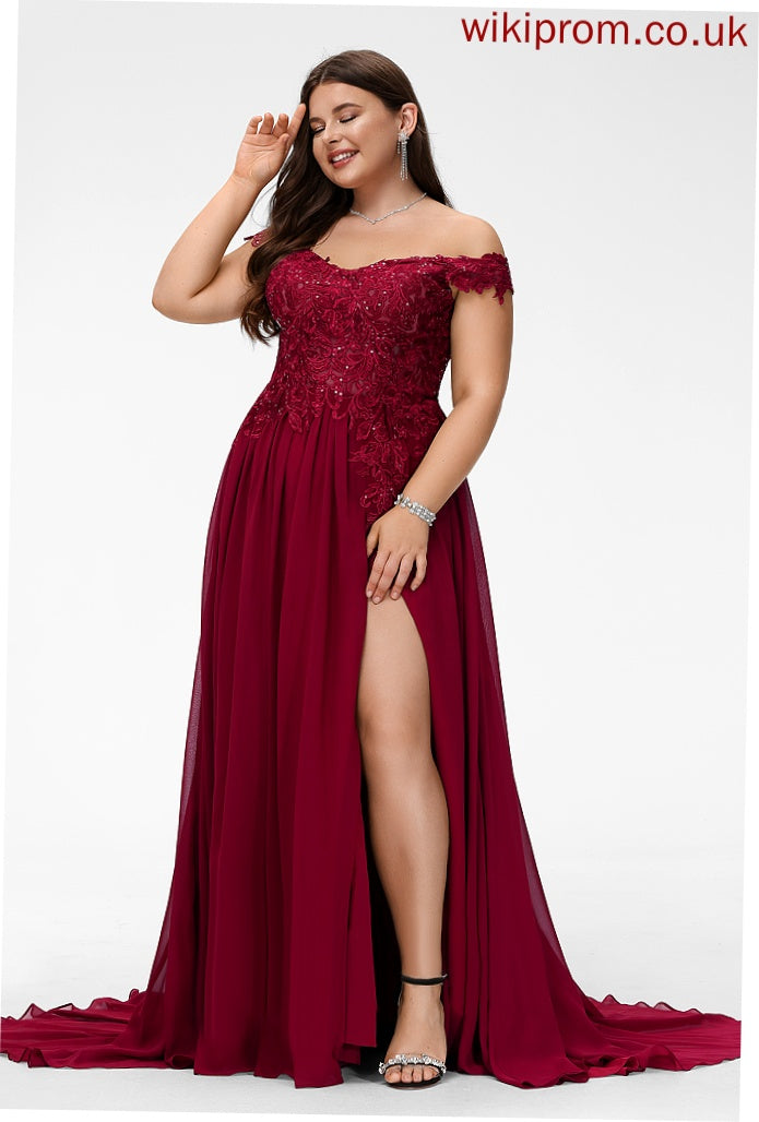 Sweep Off-the-Shoulder Train Sequins Prom Dresses Chiffon With Henrietta A-Line