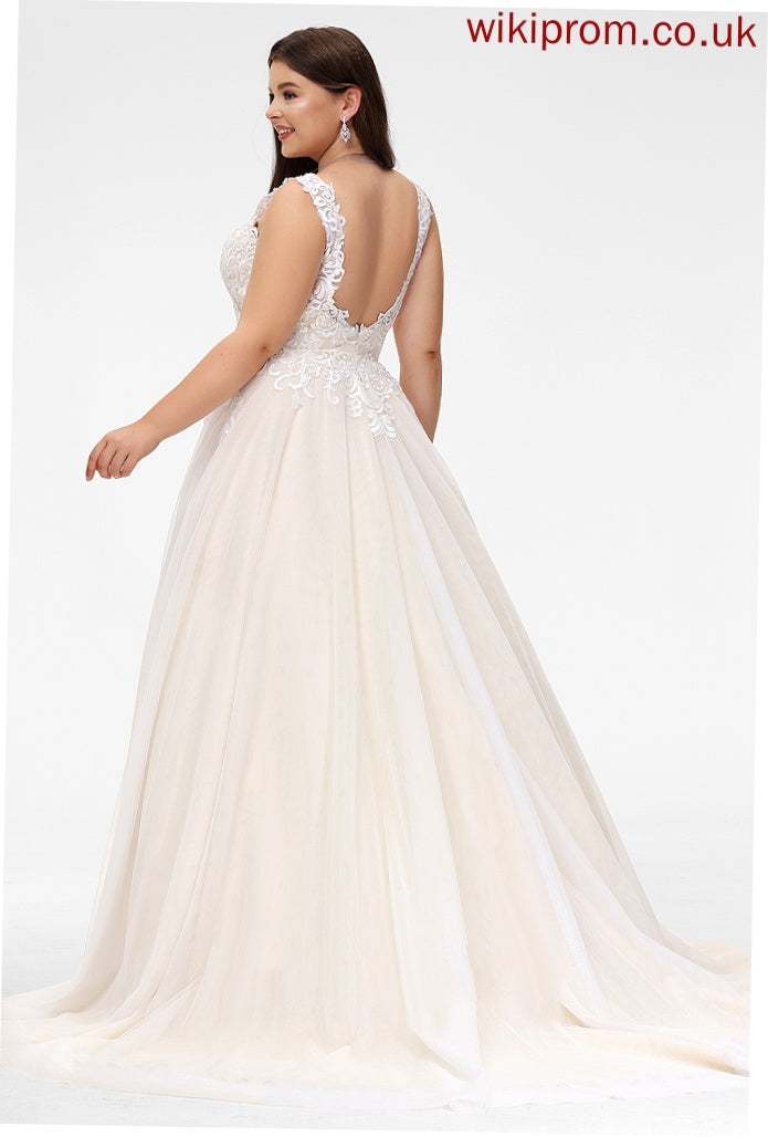 Tulle Train Dress Wedding Dresses Sloane Wedding Ball-Gown/Princess Lace V-neck Court