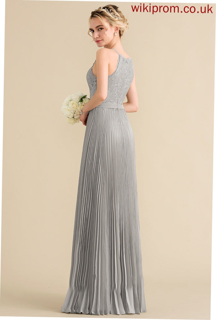 Silhouette Pleated Length Scoop Neckline A-Line Fabric Floor-Length Embellishment Lilian Natural Waist Sleeveless Bridesmaid Dresses