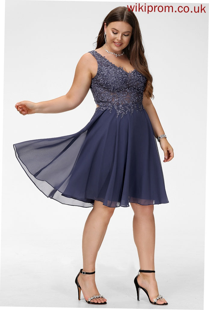 Chiffon Homecoming Dresses Lauretta Dress With Lace A-Line Knee-Length Homecoming Beading V-neck