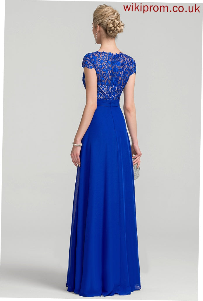 Prom Dresses Chiffon Floor-Length A-Line Ruffle Lace With Lori V-neck