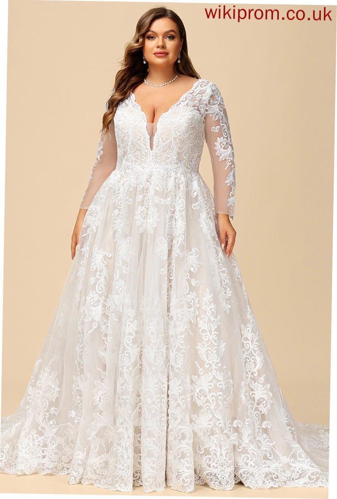 Kaitlin Lace Tulle Dress Ball-Gown/Princess Wedding V-neck Wedding Dresses