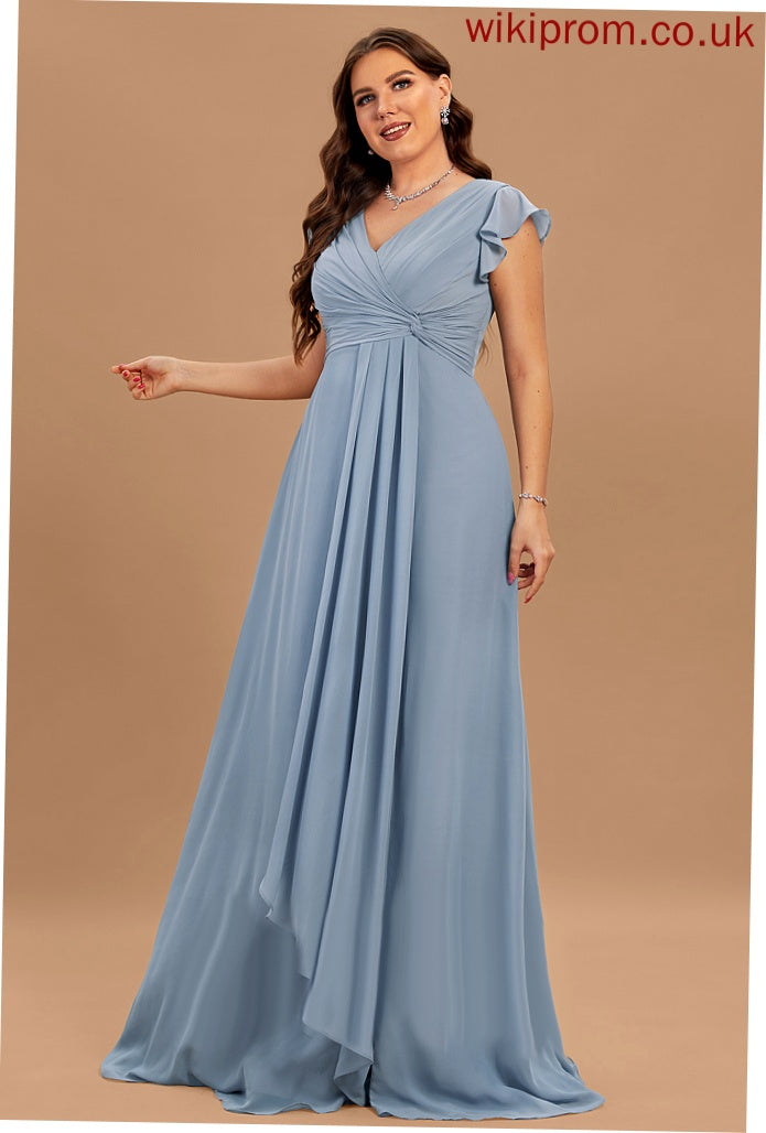 V-neck Floor-Length Silhouette Ruffle A-Line SplitFront Embellishment Length Neckline Fabric Anne A-Line/Princess Bridesmaid Dresses