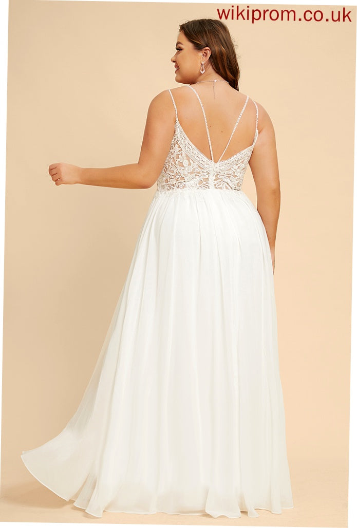 Dress Front Split V-neck Beading Chiffon Madelynn Wedding Dresses Floor-Length Wedding Lace A-Line With