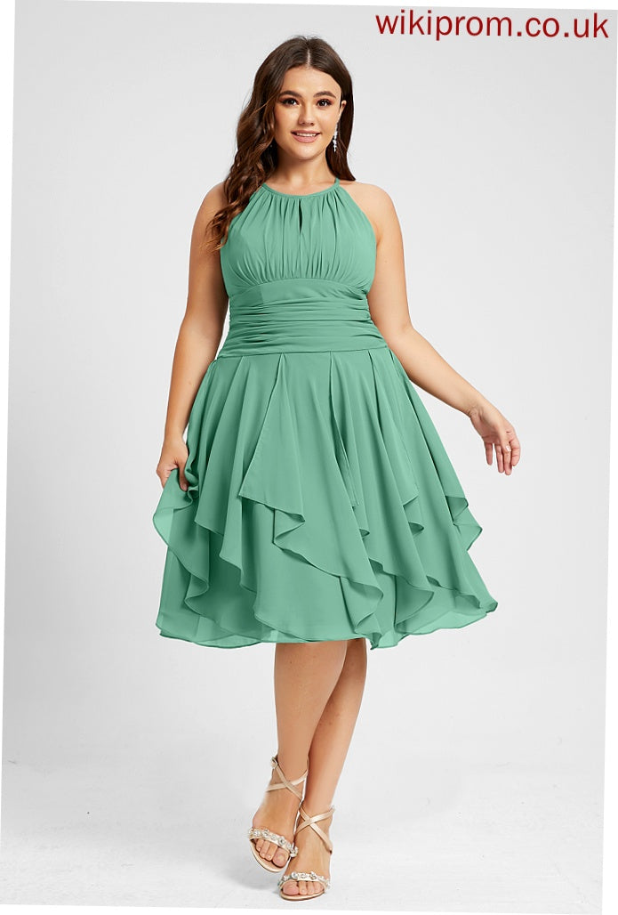 Ruffles Ruffle Knee-Length Amelie Chiffon Cascading Scoop Cocktail Dresses Neck With Cocktail Dress A-Line