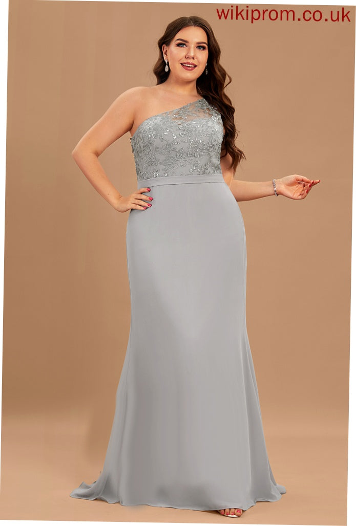 Silhouette Trumpet/Mermaid Length Neckline Embellishment One-Shoulder SweepTrain Sequins Fabric Audrina A-Line/Princess Half Sleeves Bridesmaid Dresses