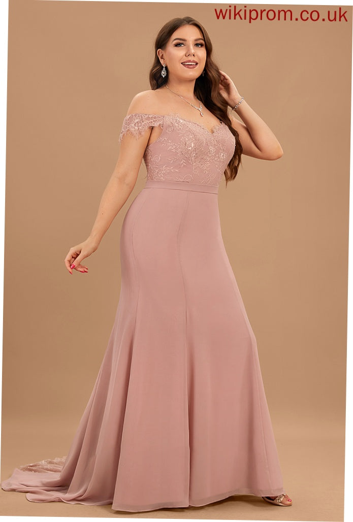 Court Chiffon Prom Dresses Off-the-Shoulder Train Louisa Trumpet/Mermaid With Sequins Lace