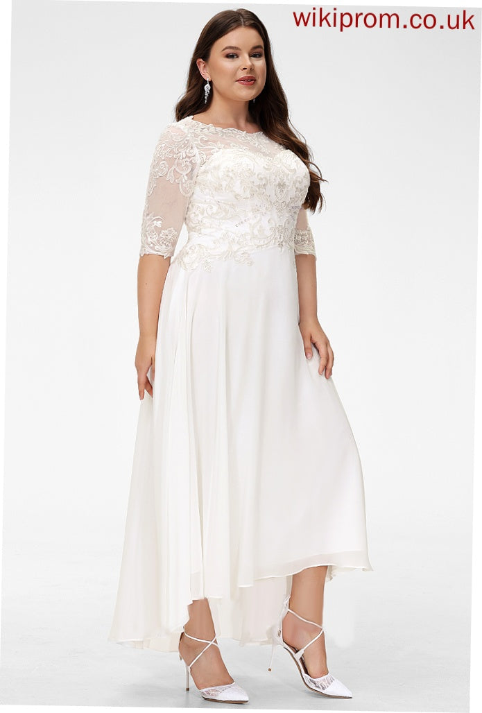 Dress With Wedding Dresses A-Line Anaya Scoop Wedding Lace Asymmetrical Beading Chiffon Sequins