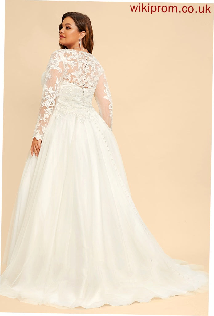 Lace Train Wedding Dresses Sweep Wedding Ball-Gown/Princess Helen Dress Tulle