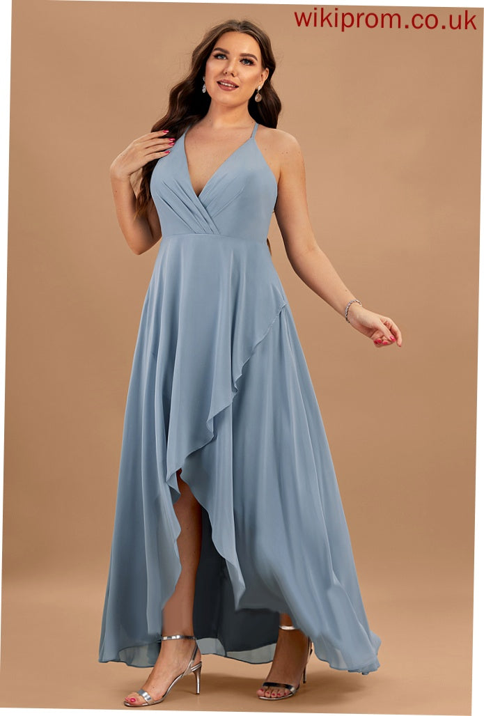 Chiffon A-Line Rosalind Prom Dresses V-neck Asymmetrical