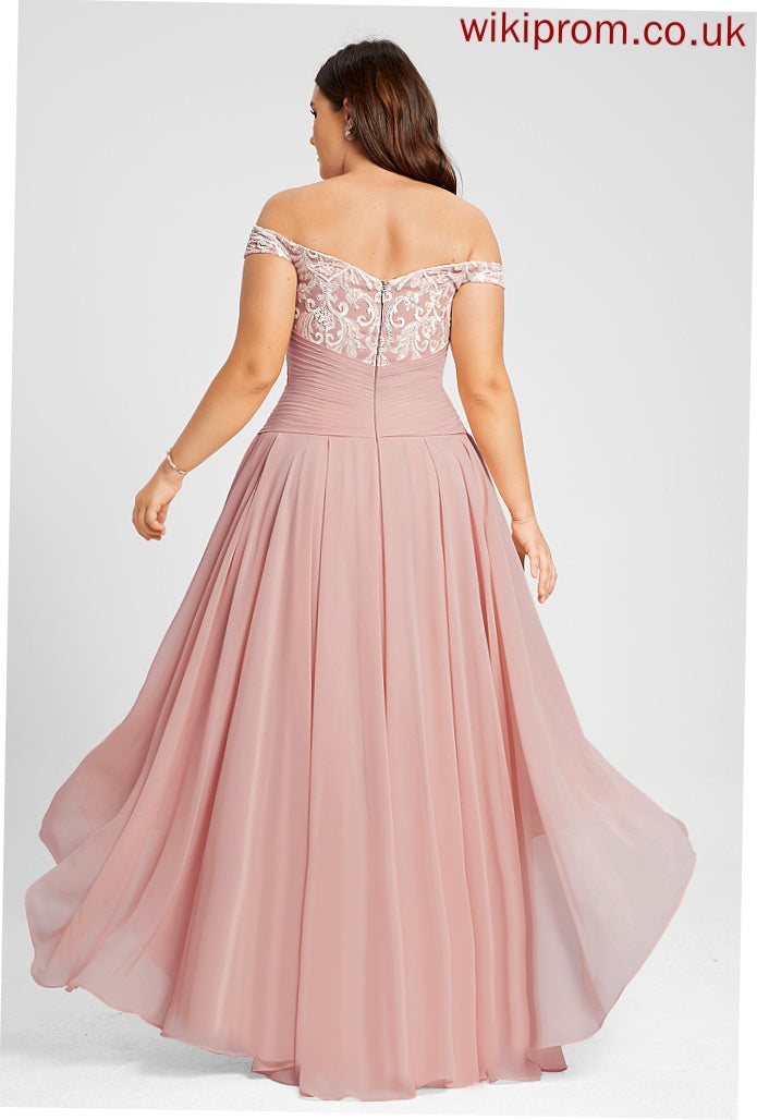 Kay Pleated Lace Off-the-Shoulder Chiffon With Prom Dresses A-Line Asymmetrical