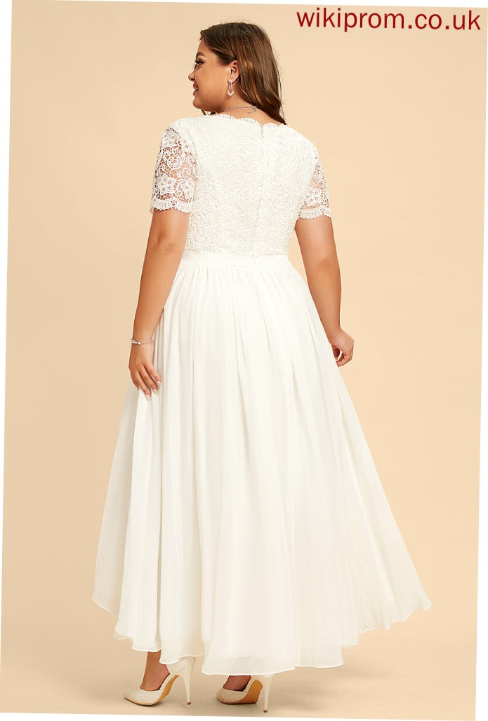 Chiffon Lace Asymmetrical Dress V-neck Wedding A-Line With Wedding Dresses Hillary