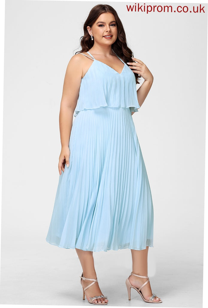 Dress Tea-Length Cocktail With V-neck Cocktail Dresses Janice Pleated A-Line Chiffon