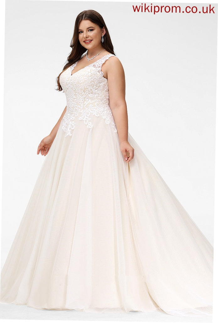 Tulle Train Dress Wedding Dresses Sloane Wedding Ball-Gown/Princess Lace V-neck Court