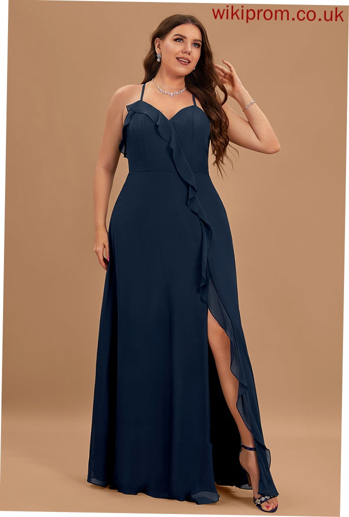 Length V-neck A-Line Silhouette Neckline Fabric SplitFront Floor-Length Embellishment Trudie Trumpet/Mermaid Sleeveless Bridesmaid Dresses